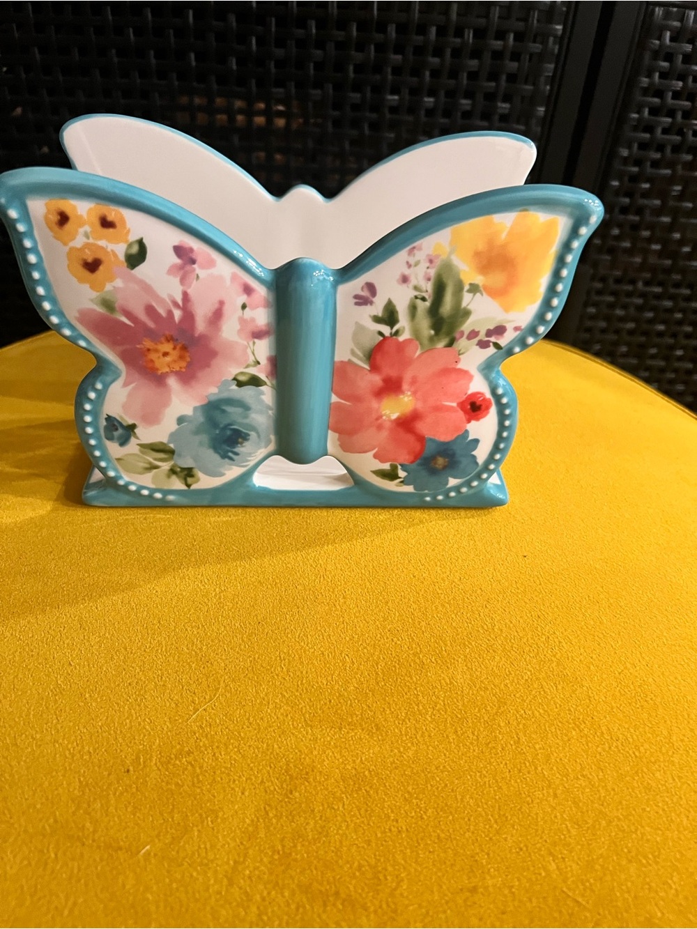 The Pioneer Woman Teal Butterfly Napkin Holder with Floral Motif